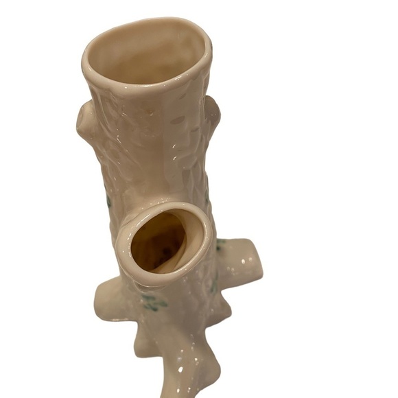 Vintage Belleek Ireland Porcelain Shamrock Triple Trunk Tree Shape Bud Vase - Picture 6 of 13
